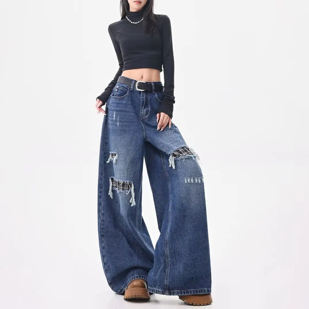

Autumn New High-waisted Wide-leg Women's Jeans - Blue Washed Jeans, Loose and Fashionable, Suitable for Casual Wear