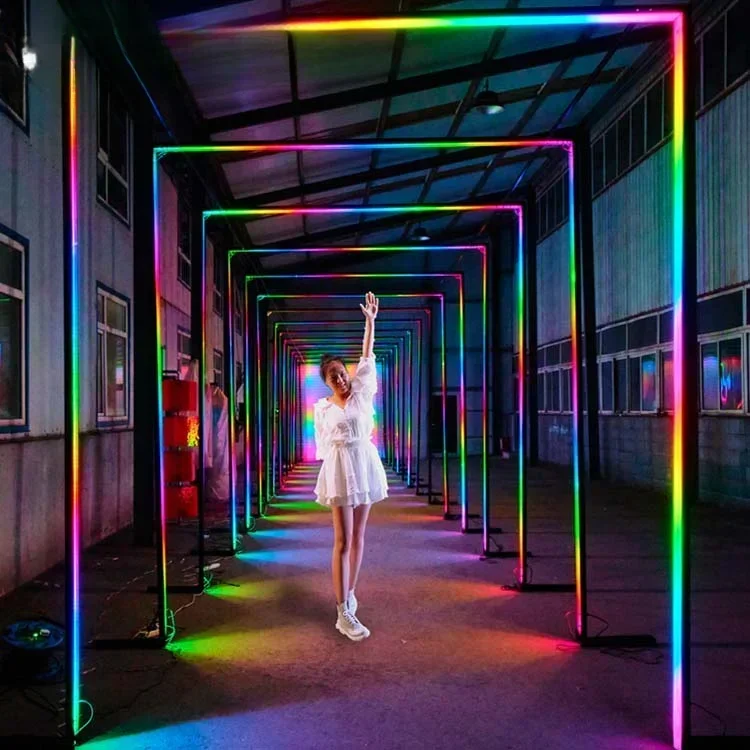 2024 WOWORK standing led giant frame neon wedding path tunnel motif meteor lights for wedding stage backdrop decoration