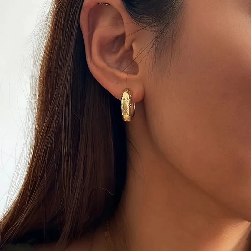 Großhandel Modische Zarte 18K Vergoldete Edelstahl-Ohrringe Minimalistische Chunky Farbige Zirkon-Huggie-Ohrringe für Damen – Detail 4