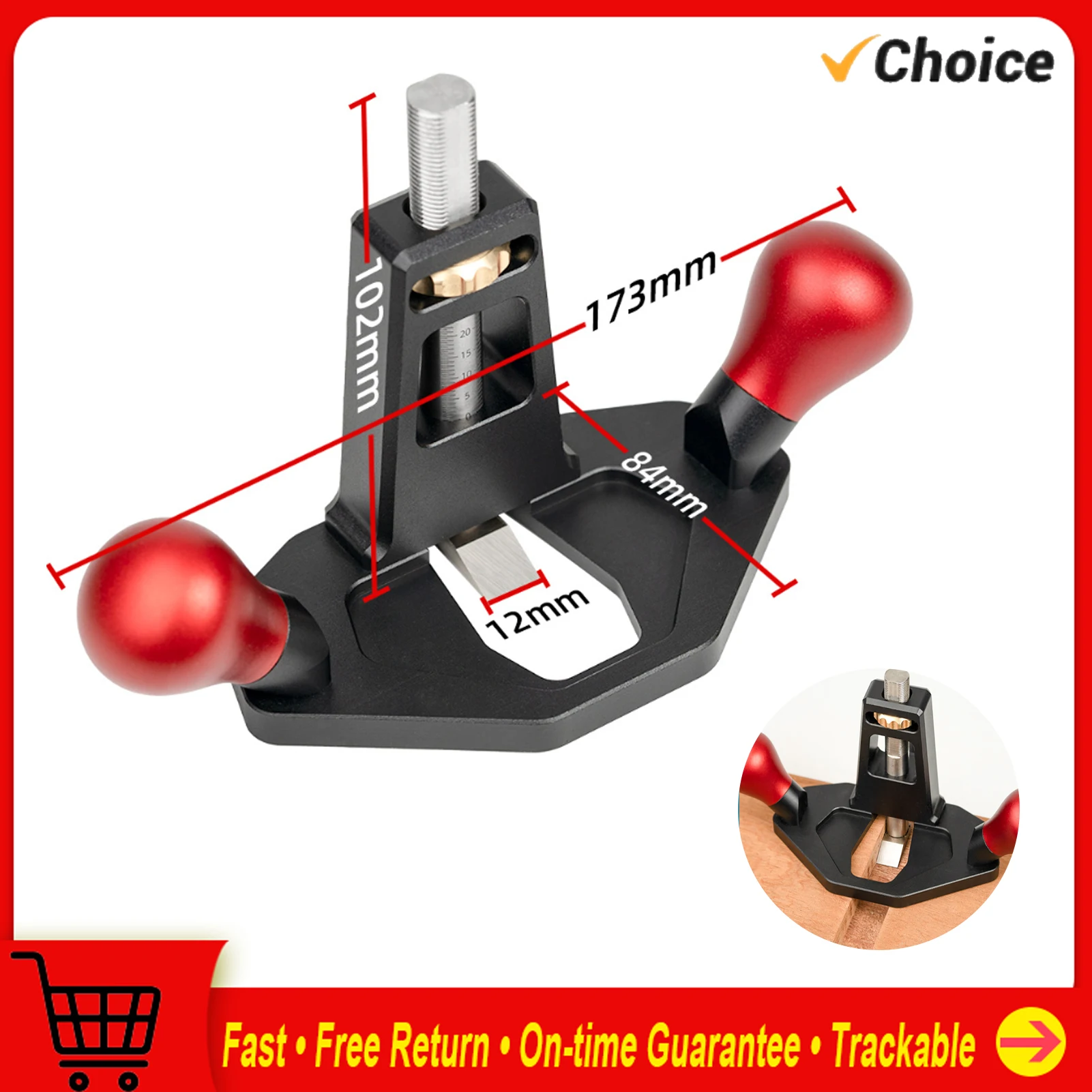 Woodworking Bottom Cleaning Planer, CNC Maching, Processamento Anodizado, com Brass Nut, Ajuste de Profundidade, Groove, Hand Plane Tool