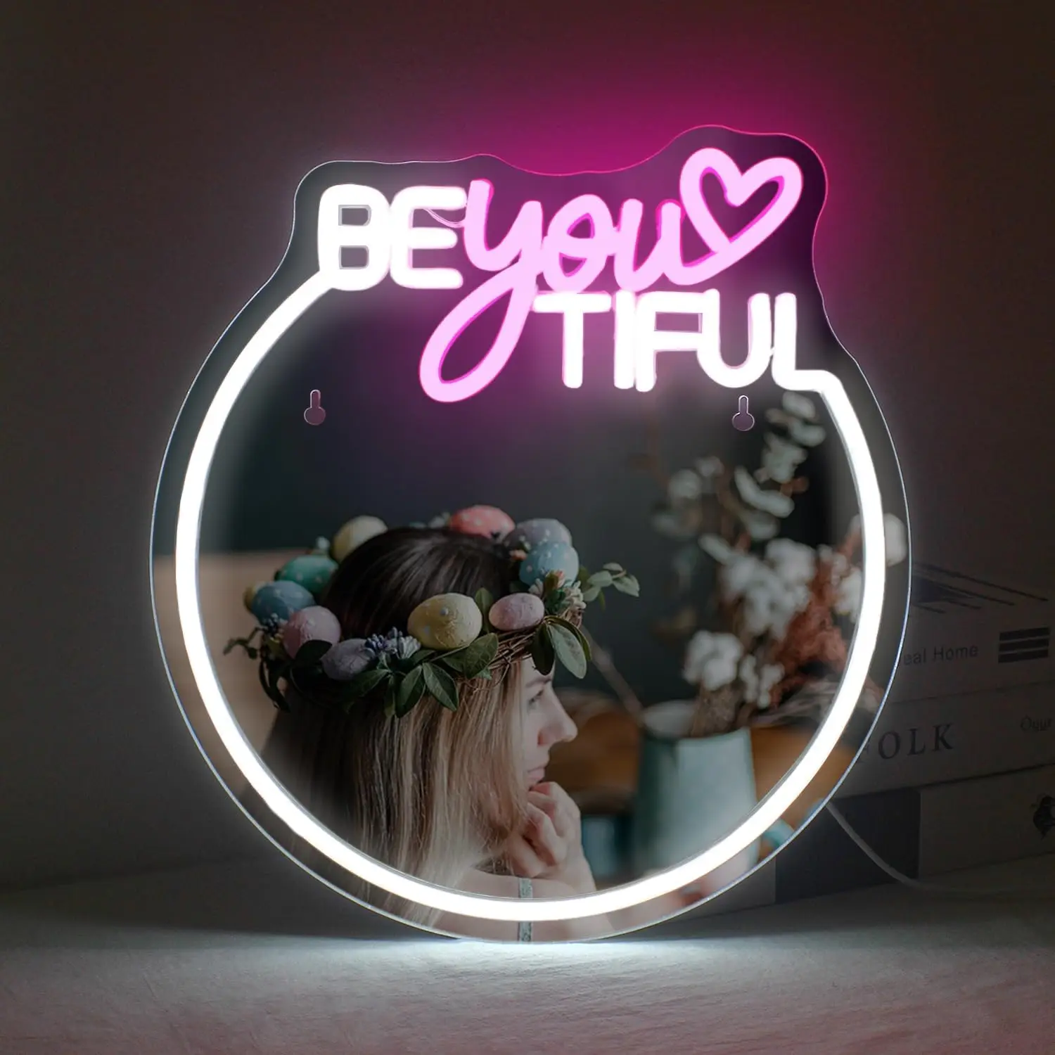 Beyoutiful Mirror USB Neon Light Dimmable Vanity Wall Lamp for Dress Table Bedroom Makeup Room Aesthetic Birthday Gift for Girl