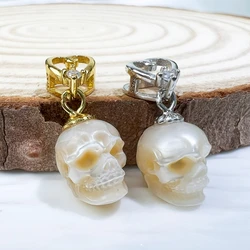 Hand Carved Freshwater Pearl Skull Pendant 925 Sterling Silver Hollow Heart Gothic Jewelry DIY Necklace Earrings Accessories