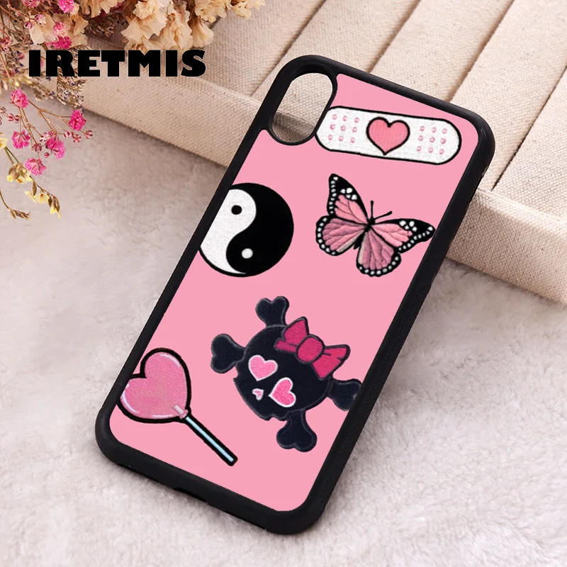 Iretmis Phone Cover Case For iPhone X XS Max XR 11 12 13 PRO MINI 14 15 16 Plus Rubber Silicone Pink patch