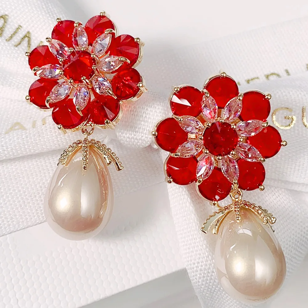 

Missvikki New Luxury Romantic Red Green Earrings Shiny Cubic Zircon Fashion Earrings For Women Bridal Wedding Party Accessories