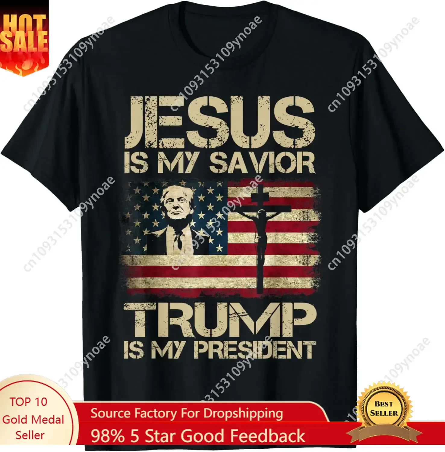 

Jesus Is My Savior Trump Is My President Trump 2024 USA Flag TShirt Man Women Cotton Tee Soft Shirt Breathable Top Short Sleeves