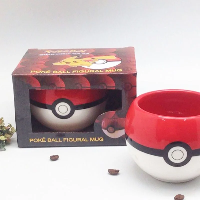 Taza de café de cerámica con diseño de Poké Ball de Pokémon, regalo de merchandising del juego de anime Pocket Monster para fanáticos del anime, para uso diario en casa u oficina.