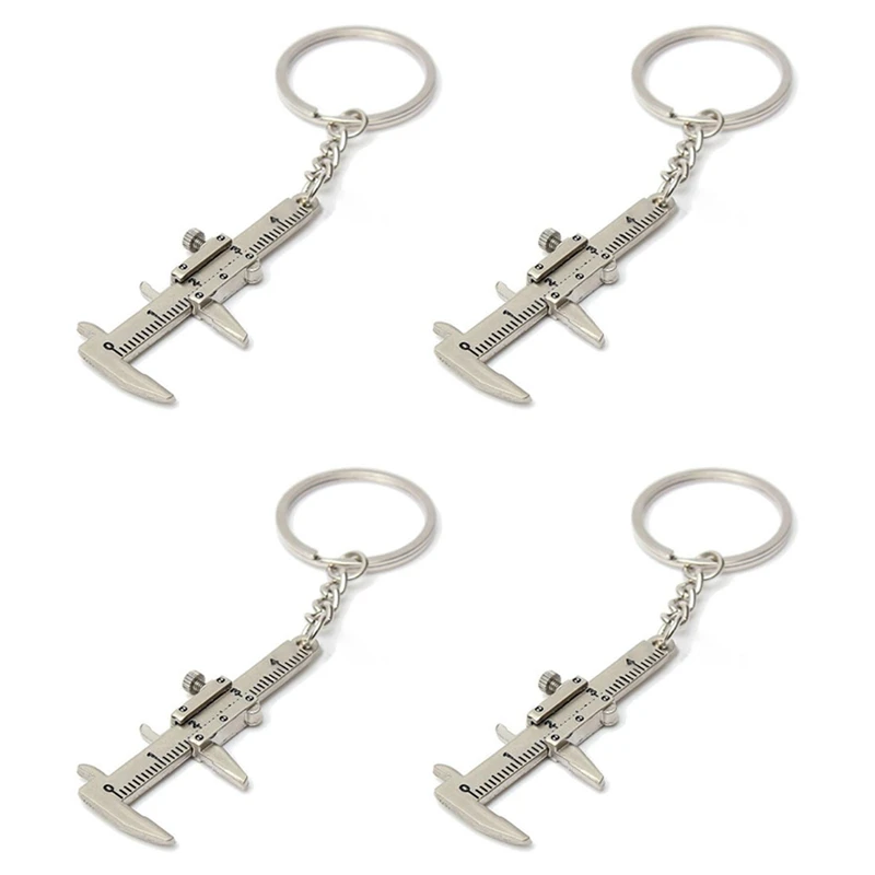 4X Useful Mini Vernier Caliper Tool Pendant Slider Slides Keyring Key Chain 10CM