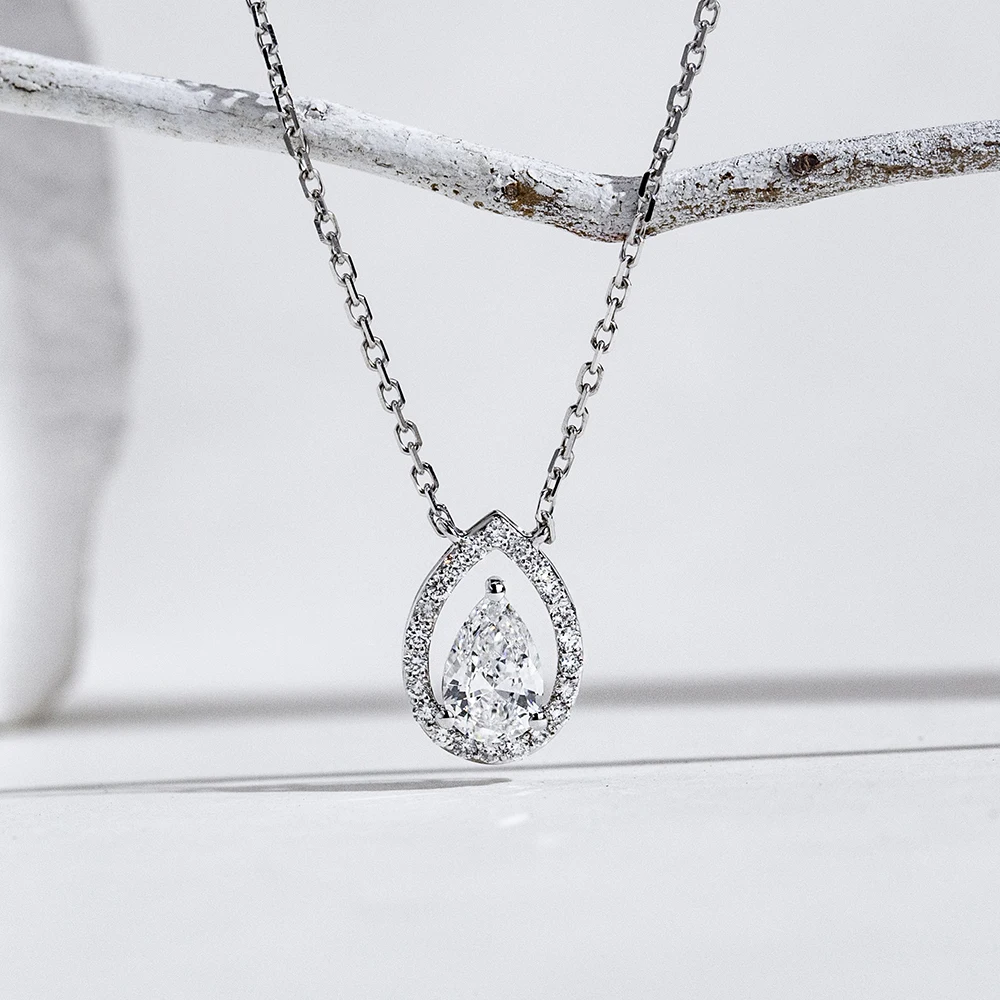 0.5CT Pear Shape Real Lab Grown Diamond Necklace With IGI Certificate 9K Gold Pendant For Women Girls In Stock MSN-991
