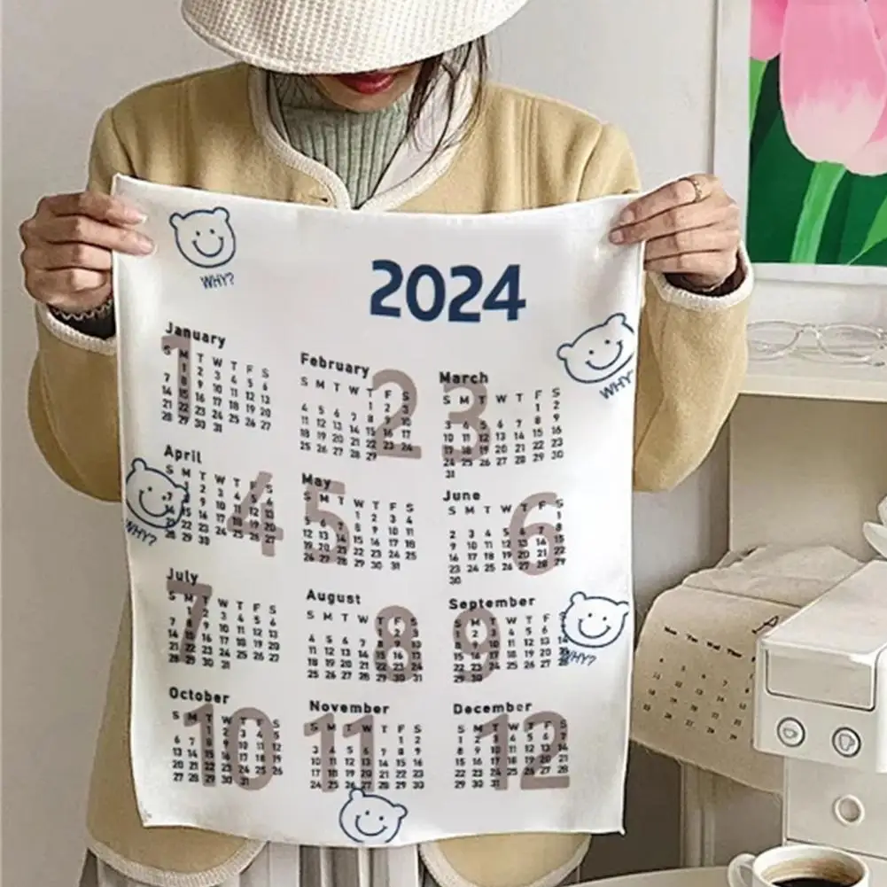 

2024 Wall Tapestry Calendar Cloth Cartoon Pattern Hanging Calendar Decorative Wall Tapestry Background Calendar for Photo Prop