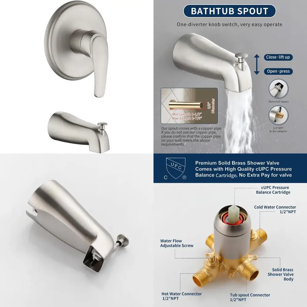 

Brushed Nickel Tub Shower Trim Kit with Rough-In Mixer and Tub Spout