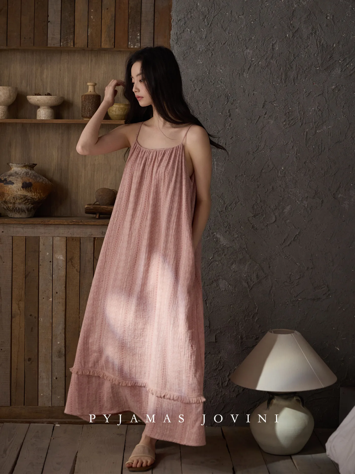 chao-wei-ni-camicia-da-notte-lunga-in-garza-di-cotone-per-donna-ideale-per-l'estate-con-spalline-sottili-rosa-comoda-traspirante-con-imbottitura-sul-seno