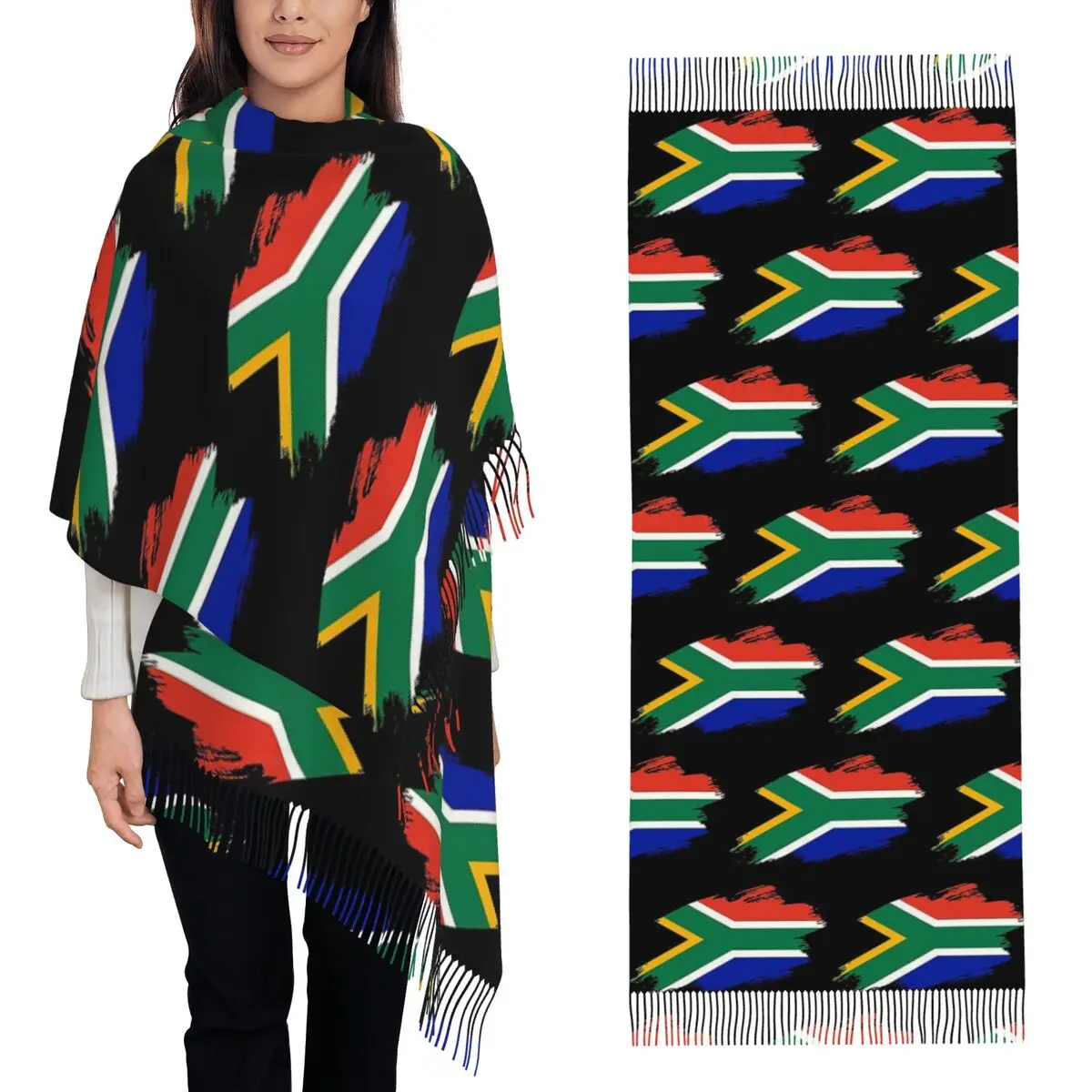 

Южноафриканский шарф с флагом Спрингбокса, шарфы с кисточками для женщин, мягкие теплые шали и накидки, большая осенне-зимняя шаль