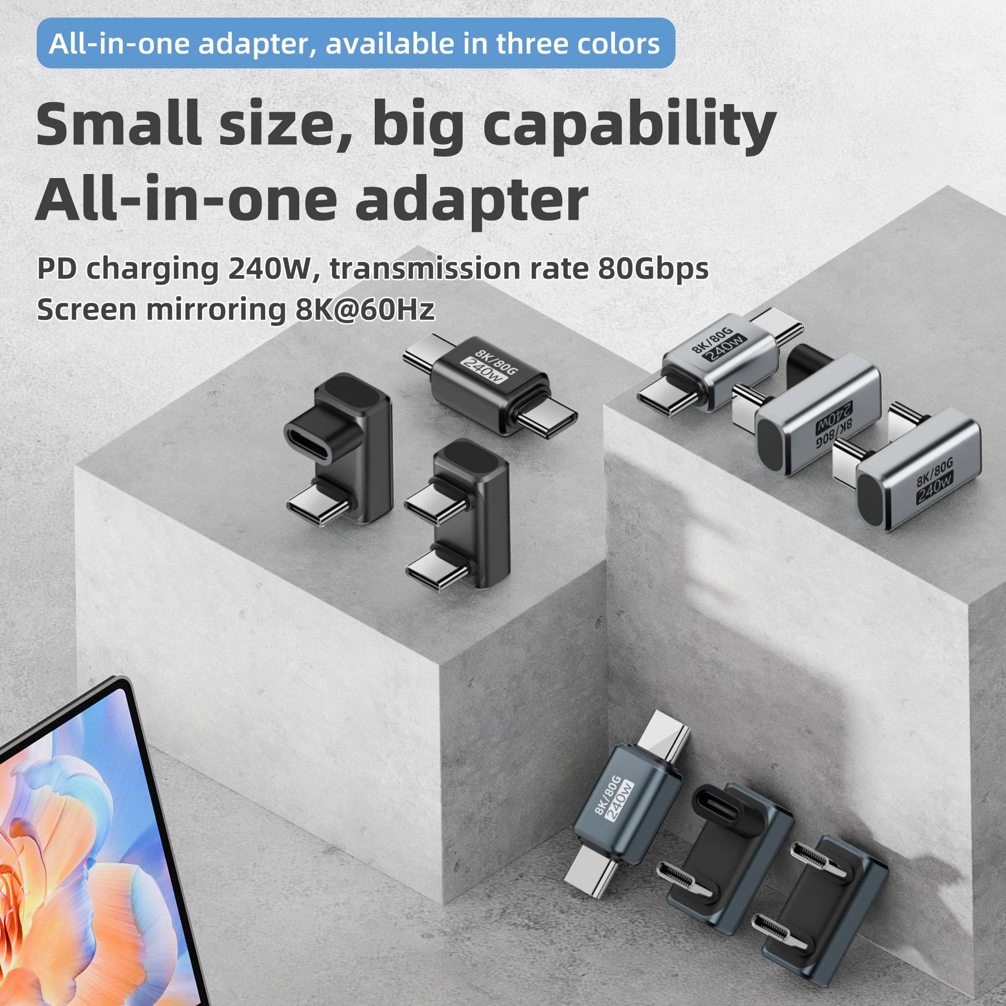 U Shape PD240W USB C Adapter 8K@60Hz 80Gbps 180 Degree USB C Female to Male Adapter Connector for Thunderbolt 4/3 Switch Laptop view 2