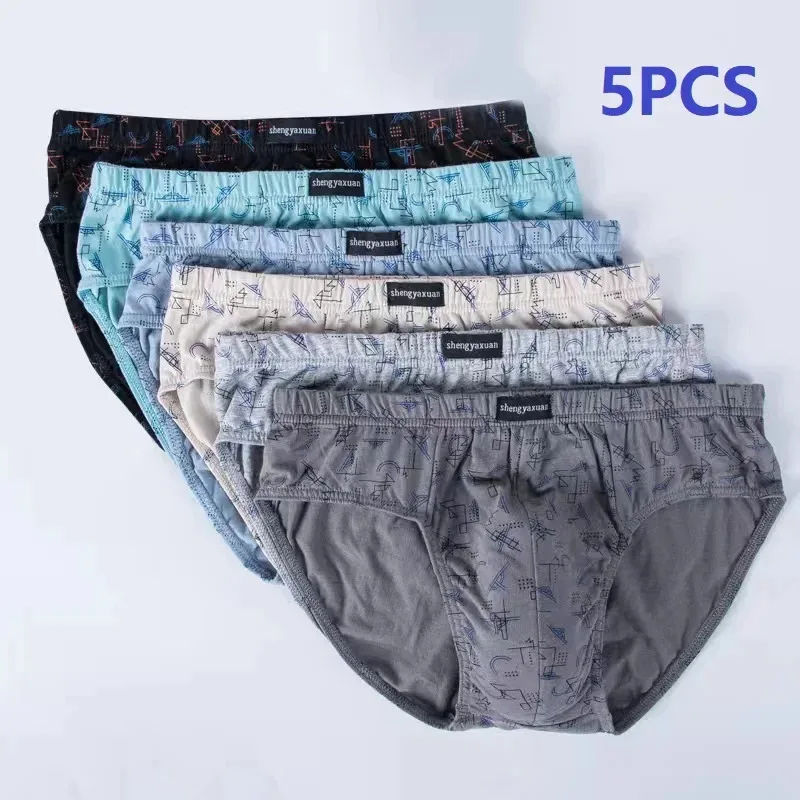 5Pcs/Lot Men's Briefs High Quality Male 100% Cotton Printed Briefs Loose PLUS Size Men's Youth Shorts Briefs