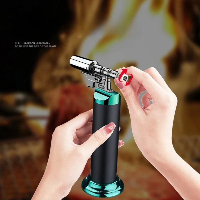 2024 Metal High Temperature Flame Welding Gun Torch Inflatable Lighter Outdoor BBQ Kitchen Flamethrower Gas Cigar Lighters Smoke