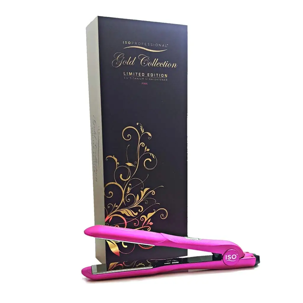 1.5 Inch Floating Plate Hair Straightener Flat Iron with Metallic Gold Finish, Auto Shut-Off and Smart Memory