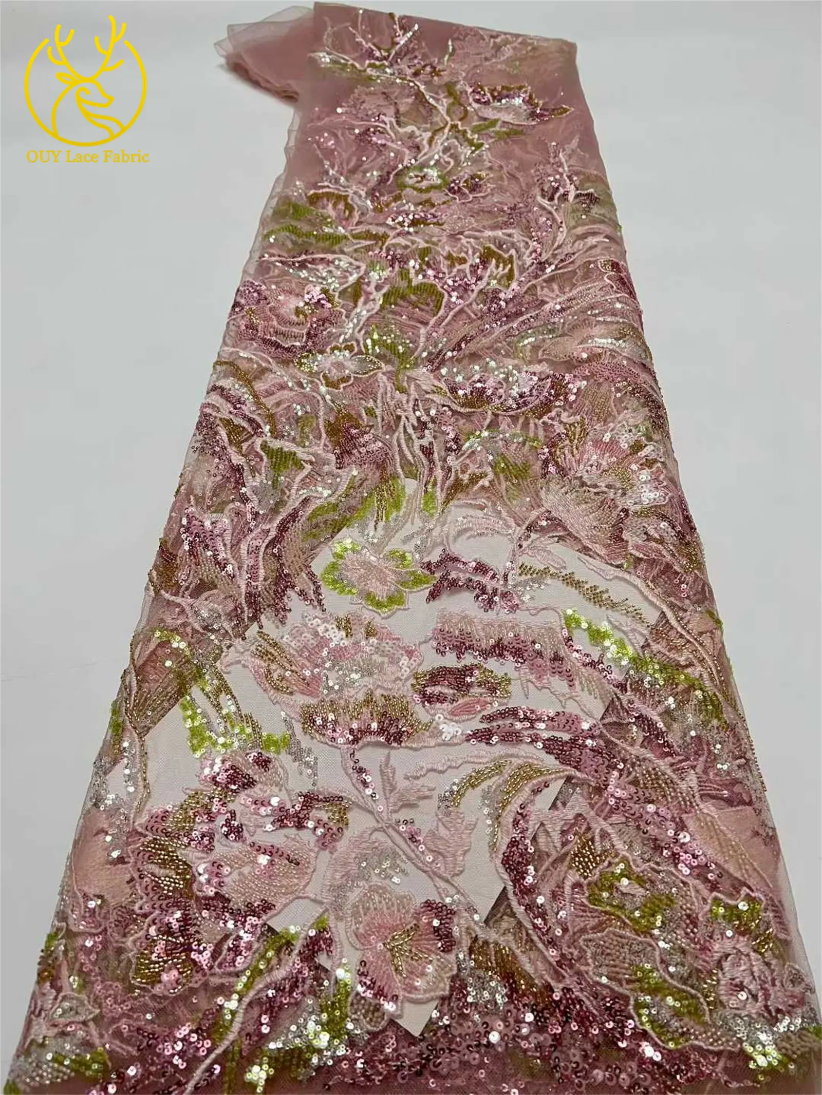 Neues Design Afrikanische Stickerei Pailletten Spitzenstoff 2026 Luxuriöse Französische Nigerianische Perlen-Spitze für Braut- und Partykleider 5 Yards – Detail 15