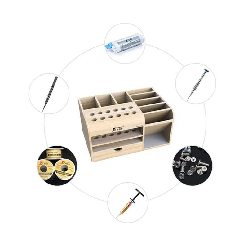 Tool Guide Wooden Storage Box Screwdriver Tweezers Holder Mobile Phone Repair Desktop Reception Tool Parts Box
