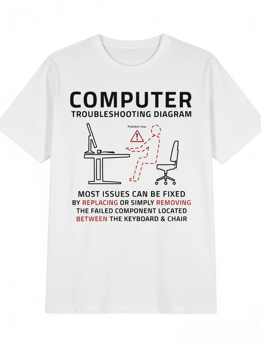Funny Computer Troubleshooting Diagram IT Tech Joke Print T-shirt Men Women Cotton Programmer Nerd Graphic Short Sleeve Tees view 2