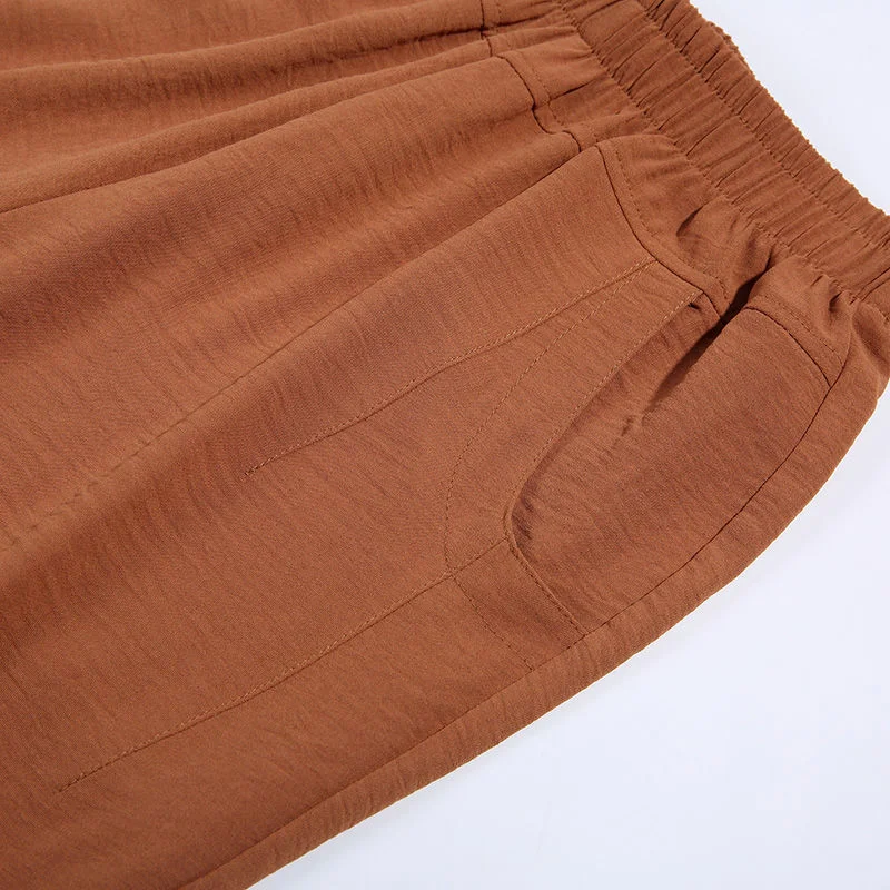Mom's New Summer High Waist Ice Silk Elastic Pants Commuter Fashion Thin Candy Color Simple Pocket Casual Versatile 9/4 Pants