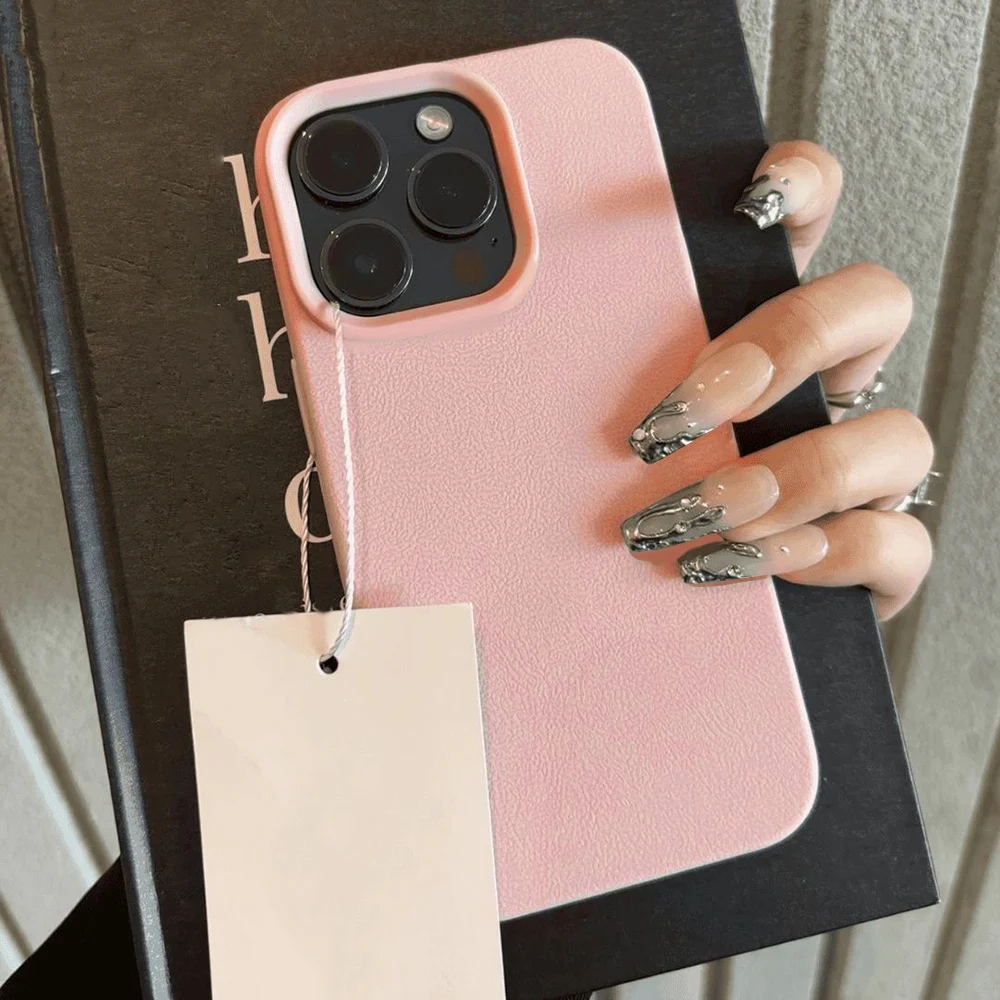 Leather Case For iPhone 16 Pro Case iPhone 11 12 13 14 15 Pro Max Plus Candy Lychee Pattern Shockproof Matte Soft Silicone Cover