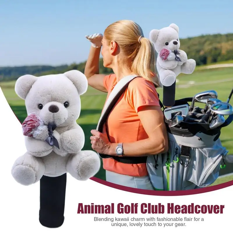 Animal Golf Head Covers Bear Kawaii Bear Driver Headcovers Kawaii Cute Bear Driver Cover Soft Plush Protection Stuffed Bear