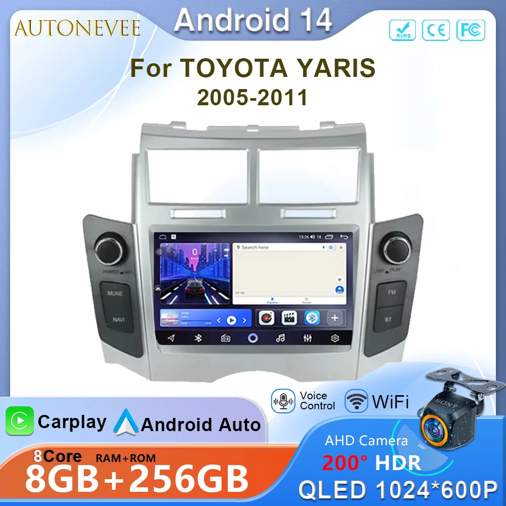 

7'' For TOYOTA YARIS 2005-2011 Android 14 Car Radio Multimedia Video Player Navigation GPS Head Unit Stereo No 2Din 2 din DVD BT
