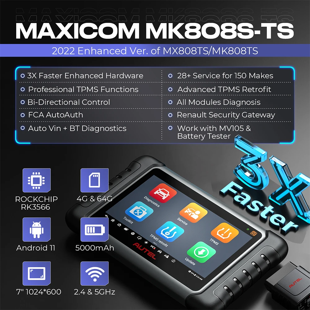 Autel MaxiCOM MK808S-TS OBD2 Bluetooth Scanner Car Tpms Diagnostic Tools Automotive Scanner Active Test Upgraded of MK808TS