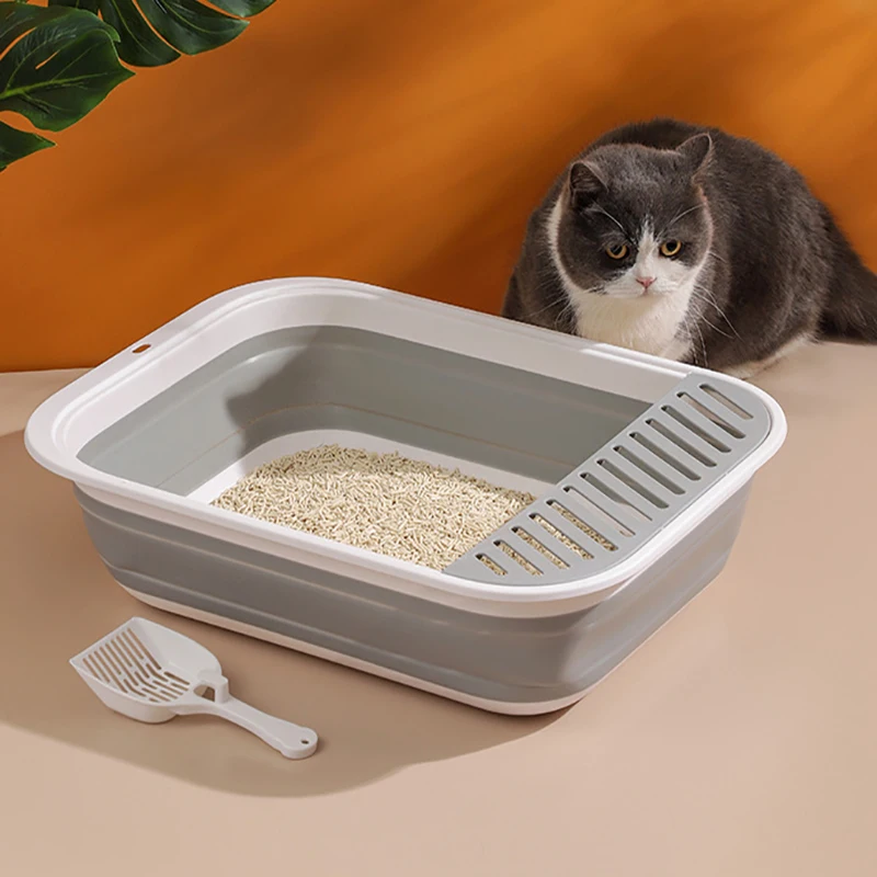

Съемный пластиковый полузакрытый ящик для кошачьего туалета, портативный складной большой емкости с защитой от брызг, кошачий туалет, средства для чистки домашних животных