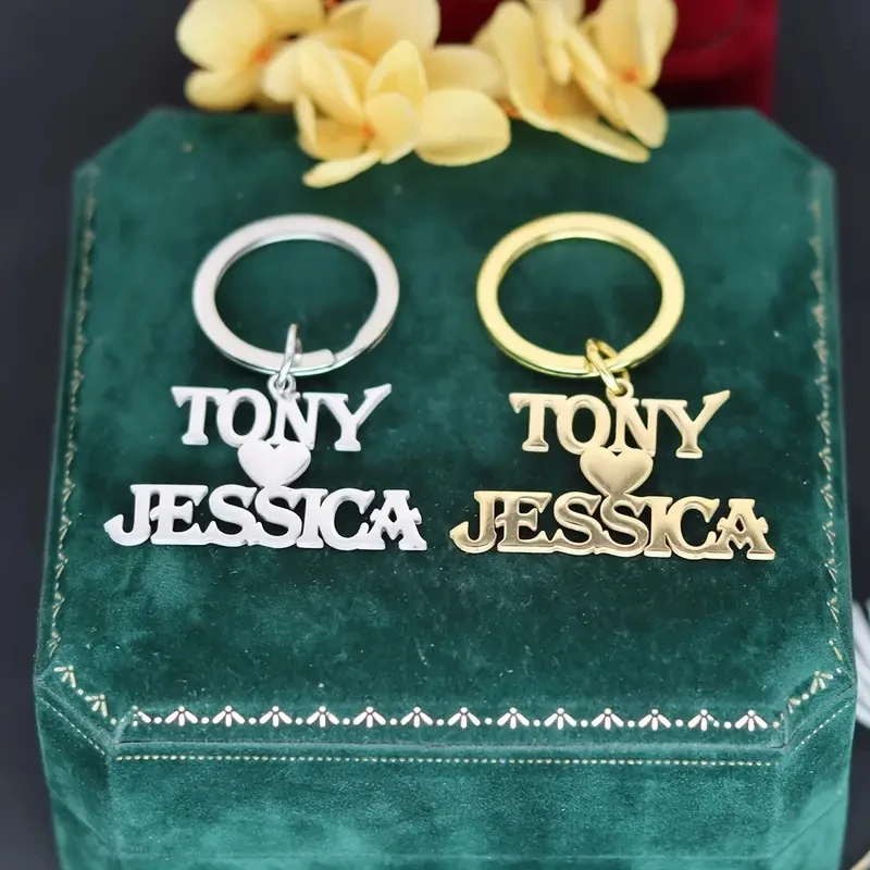 Personalized Stainless Steel Heart-Shaped Keychain for Women, Featuring a Couple'S Names, Perfect Romantic Accessory for Valenti