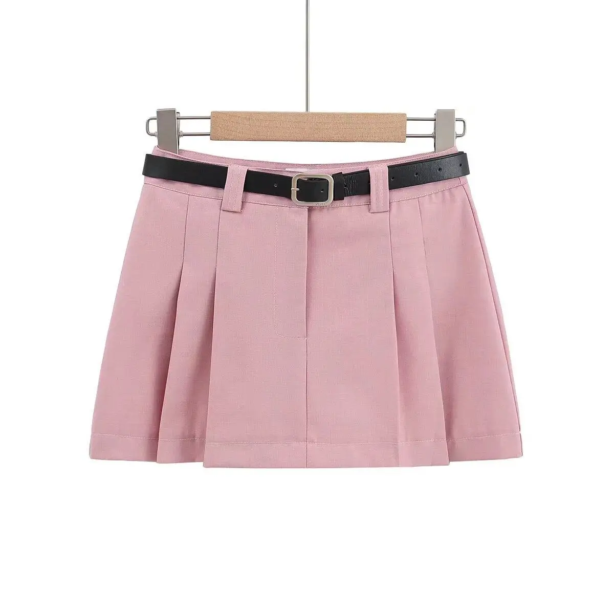 Pink Pleated Skirt for Women 2026 Spring Summer New Zipper American Style Vintage Skirts with Sashes Slim-looking Woman Clothes