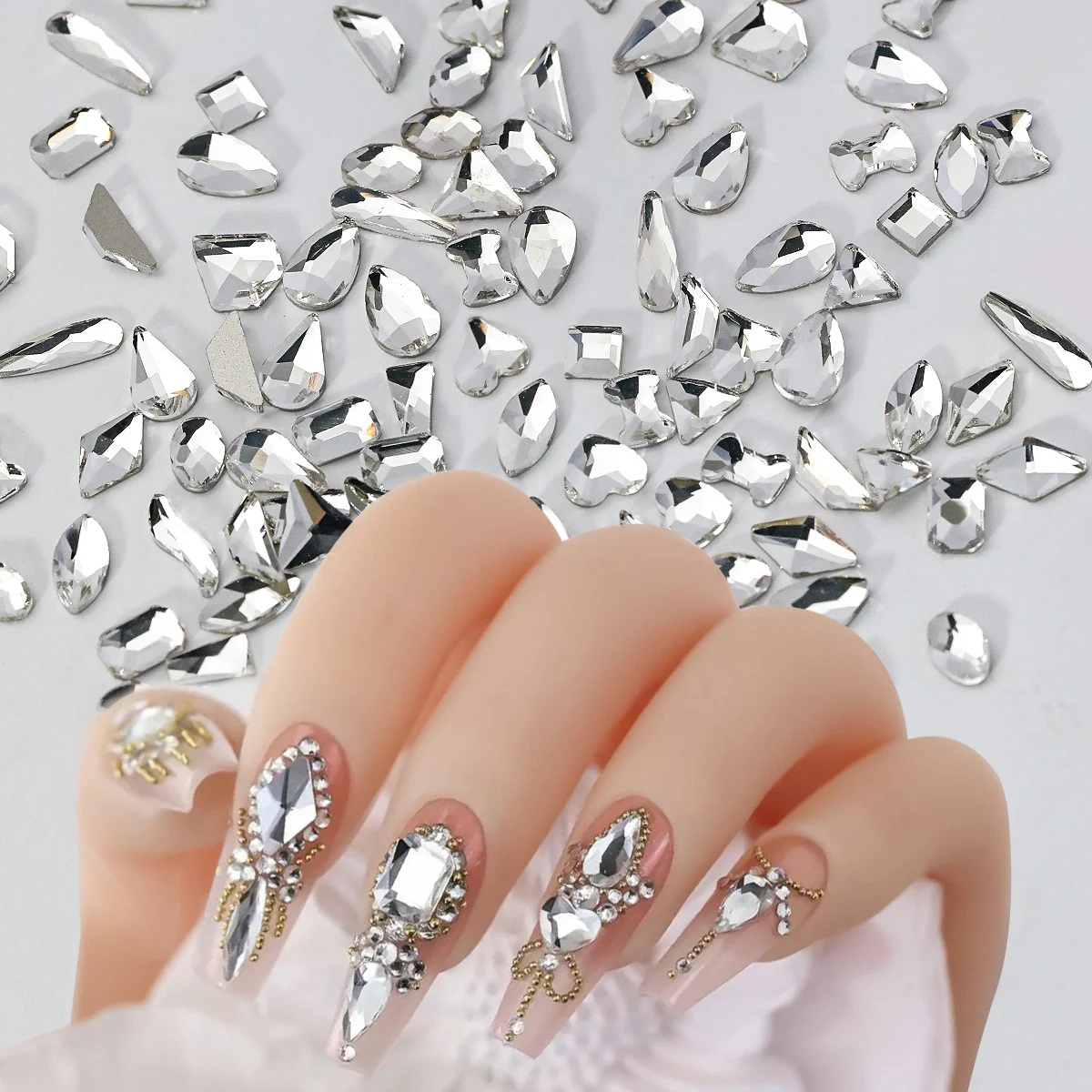 100 pezzi di strass per nail art, cristallo super glitterato, dimensioni miste, non hot fix, fondo piatto, strass in vetro 3D per strumenti per nail art fai da te