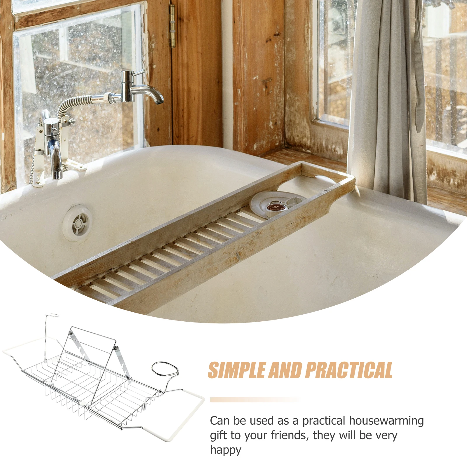 

Rack Bathroom Storage Organizer Extendable Bar Tub Tray Kitchen Shower Non Slip Chrome Plating Wear Resistant Fits Bathtub