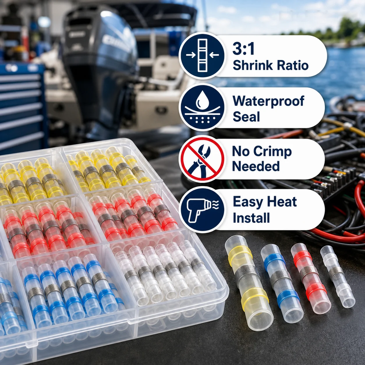Solder Seal Wire Connectors Heat Shrink Butt Terminals Waterproof Electrical Wire Splice Kit For Automotive Marine Repair