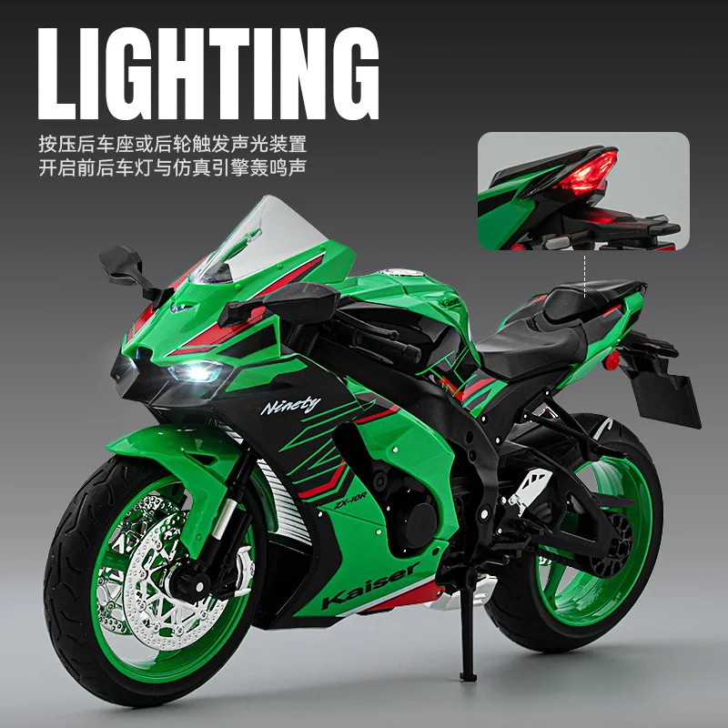 Modèle de moto en alliage de Simulation 1:9 ZX-10R, amortisseurs, Collection sonore et lumineuse, jouet voiture, cadeau pour enfants