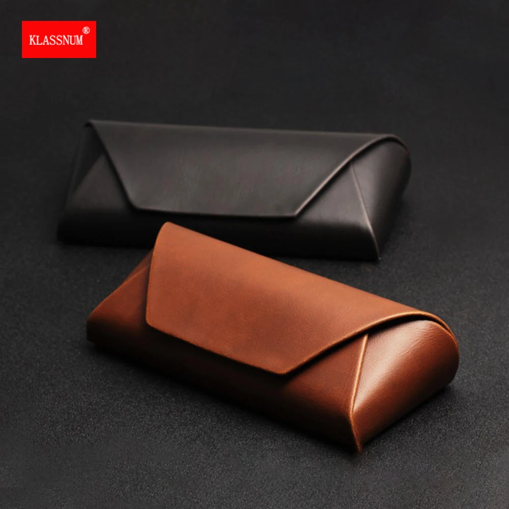 KLASSNUM Brown PU Leather Retro Sunglasses Box Men High Quality Art Anti-compression Myopia Glasses Storage Hard Case Holder