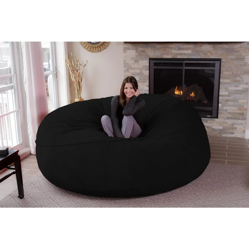 Bean Bag Chair: Giant 8' Memory Foam Furniture Bean Bag - Big Sofa with Soft Micro Fiber Cover - Black Furry