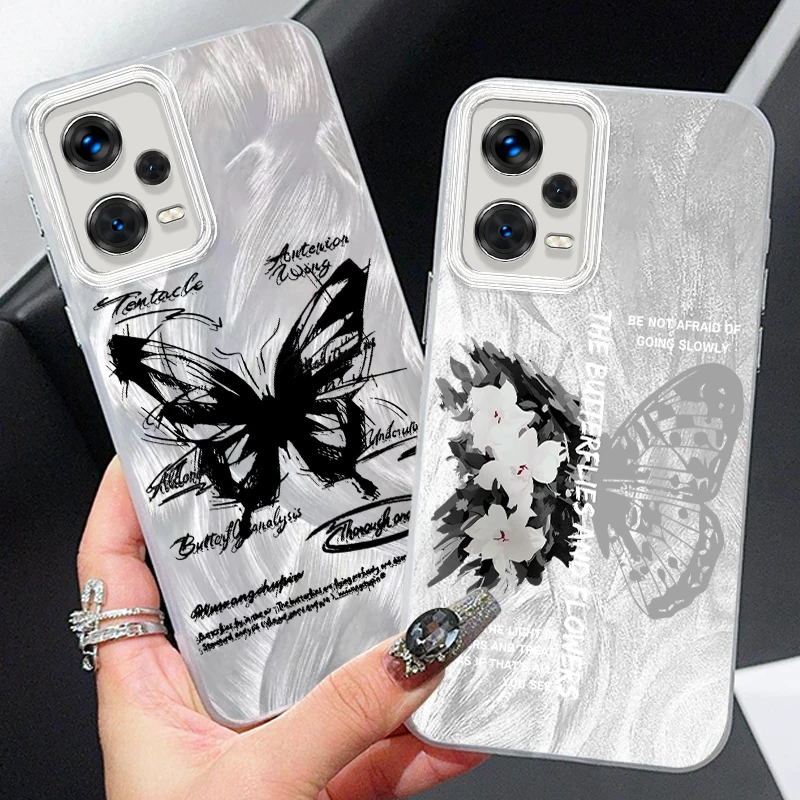 Butterfly Leisure Art For Xiaomi Redmi Note 13 12 11 11S 10 10S 9 9S 8 Pro Plus Max 5G Feather Yarn TPU Phone Case