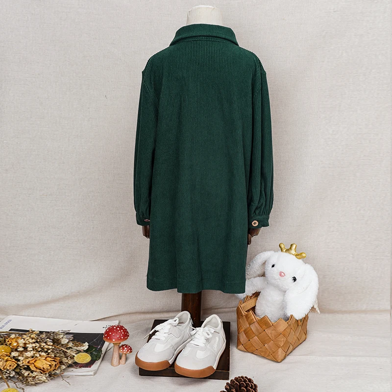 Lässiges Cordkleid für Mädchen 2026 Retro Herbst Neu Kinderkleid mit Revers Knöpfen Langarm mit Taschen Winterkleidung – Detail 15