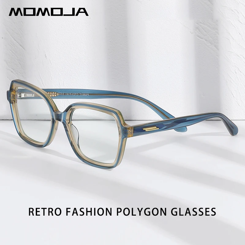 

MOMOJA New Retro Fashion Polygon Eyewear Ultra Light Acetate Spectacle Optical Prescription Eyeglasses Frame Man Woman PS8817