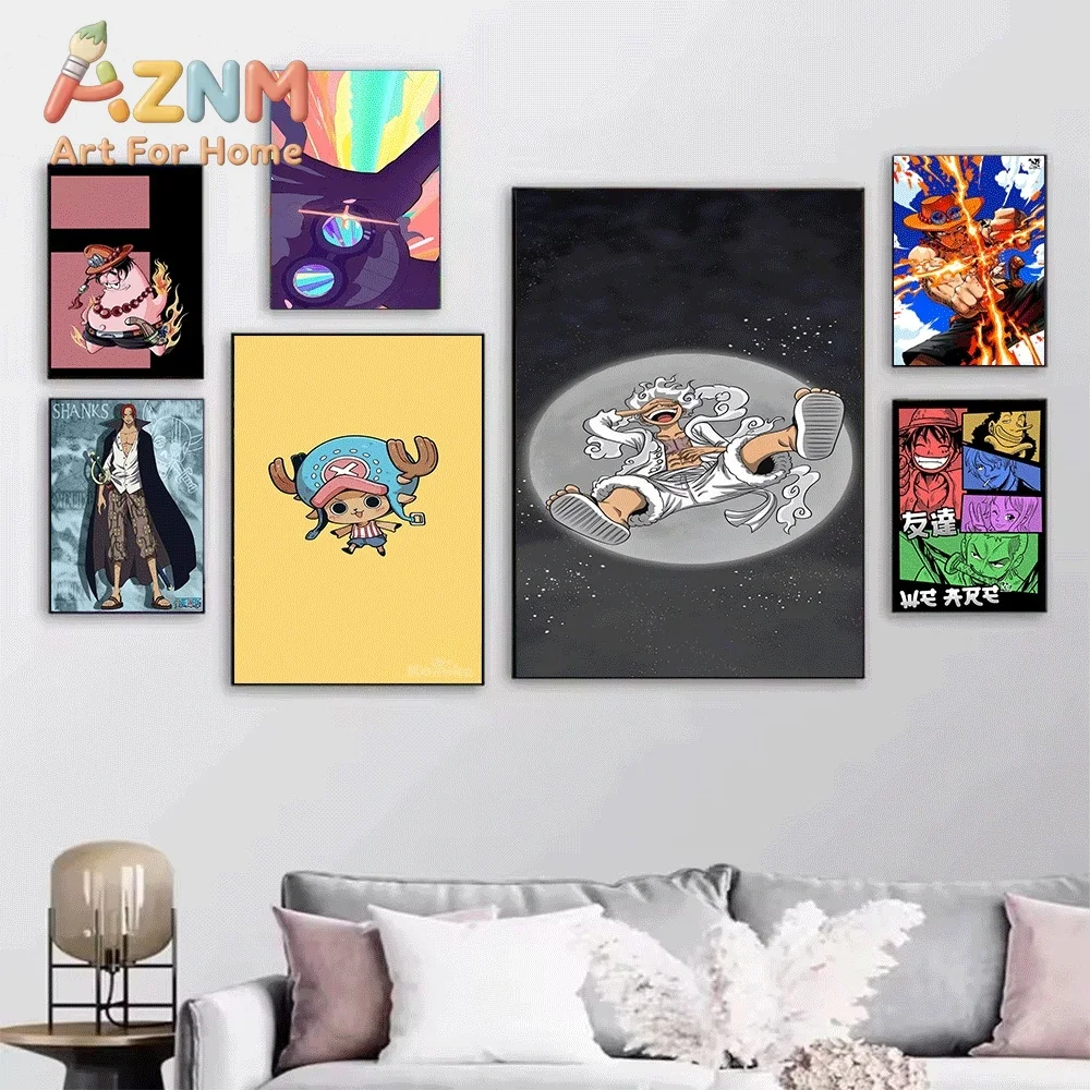 One Piece Anime Canvas Wall Art No Frame Shanks Luffy Nika Ace Chopper Pirate Skull Manga Print Poster for Bedroom Living Room