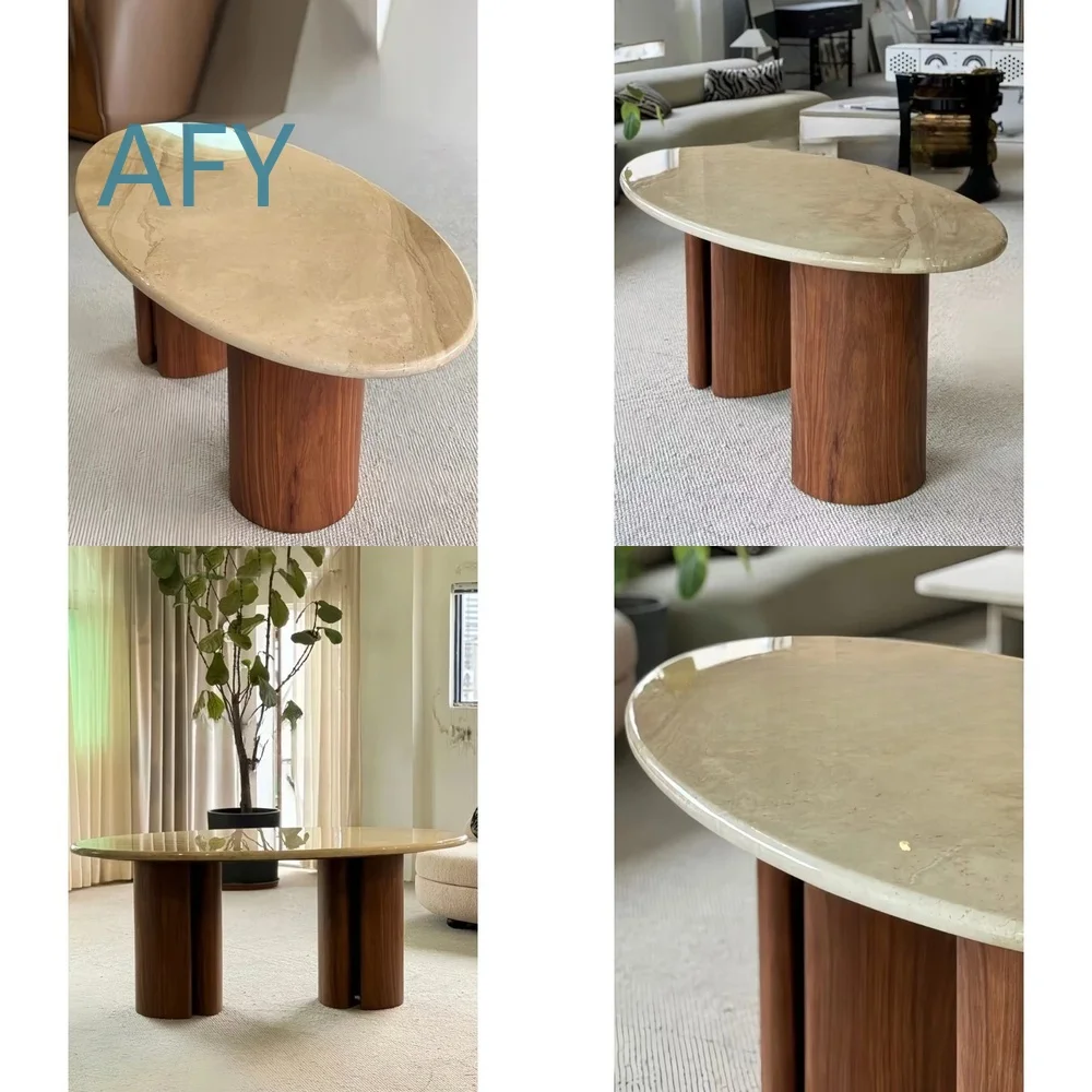Vintage Marble Oval Dining Table for French Style Home Decor Solid Wood Pedestal Art Dining Table for Modern Farmhouse Living