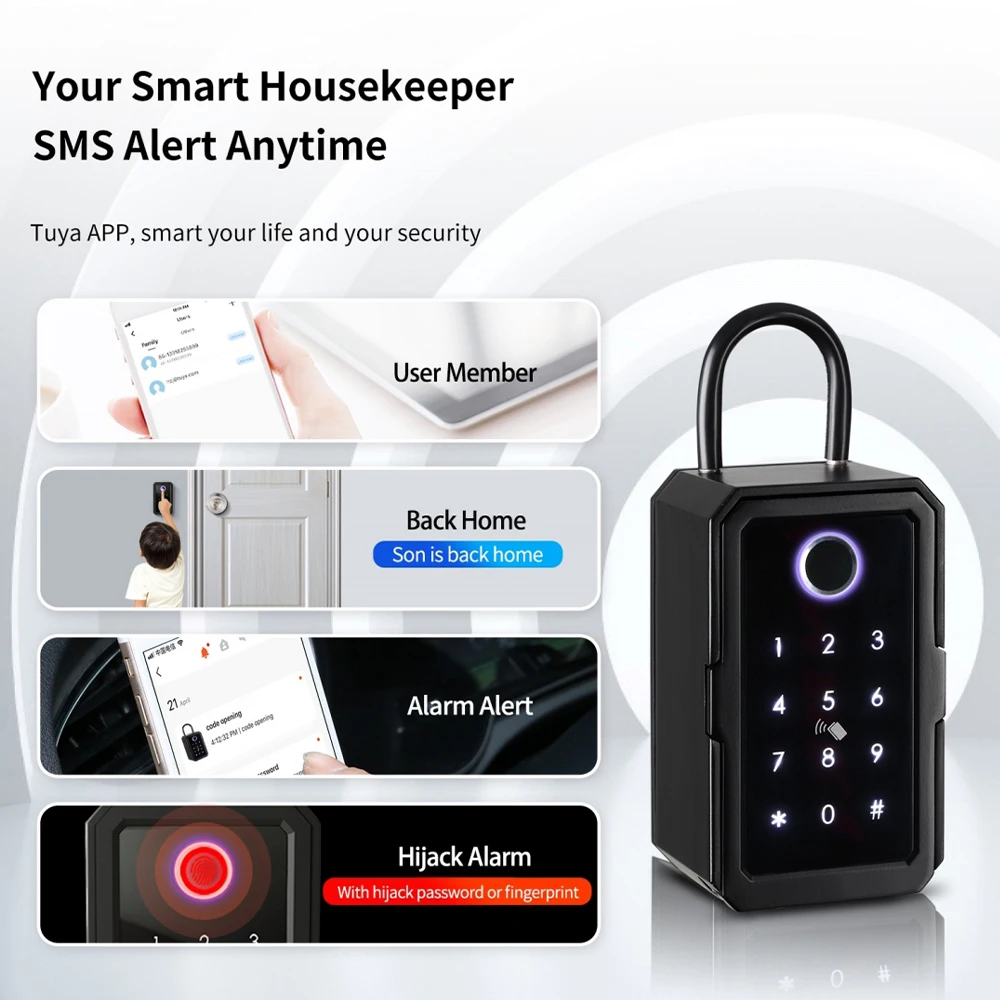 Zemismart Tuya BLE Waterproof Smart Key Box Outdoor Home Security Lock Box Fingerprint Smart Life App IC Cards Password Unlock