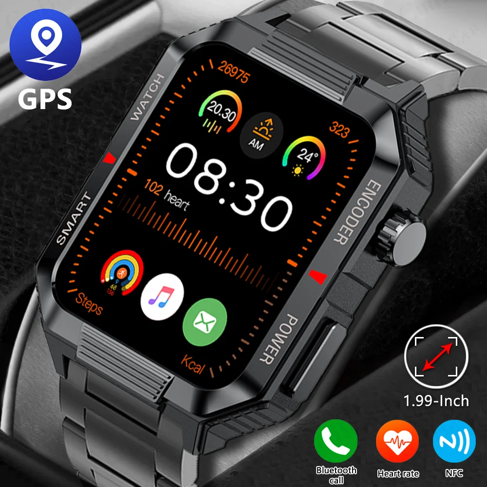 

NFC GPS 1.99'' HD Screen Smartwatch Multi-Sports Fitness Watch Outdoor Weather Data Waterproof Bluetooth Call Smart Watch
