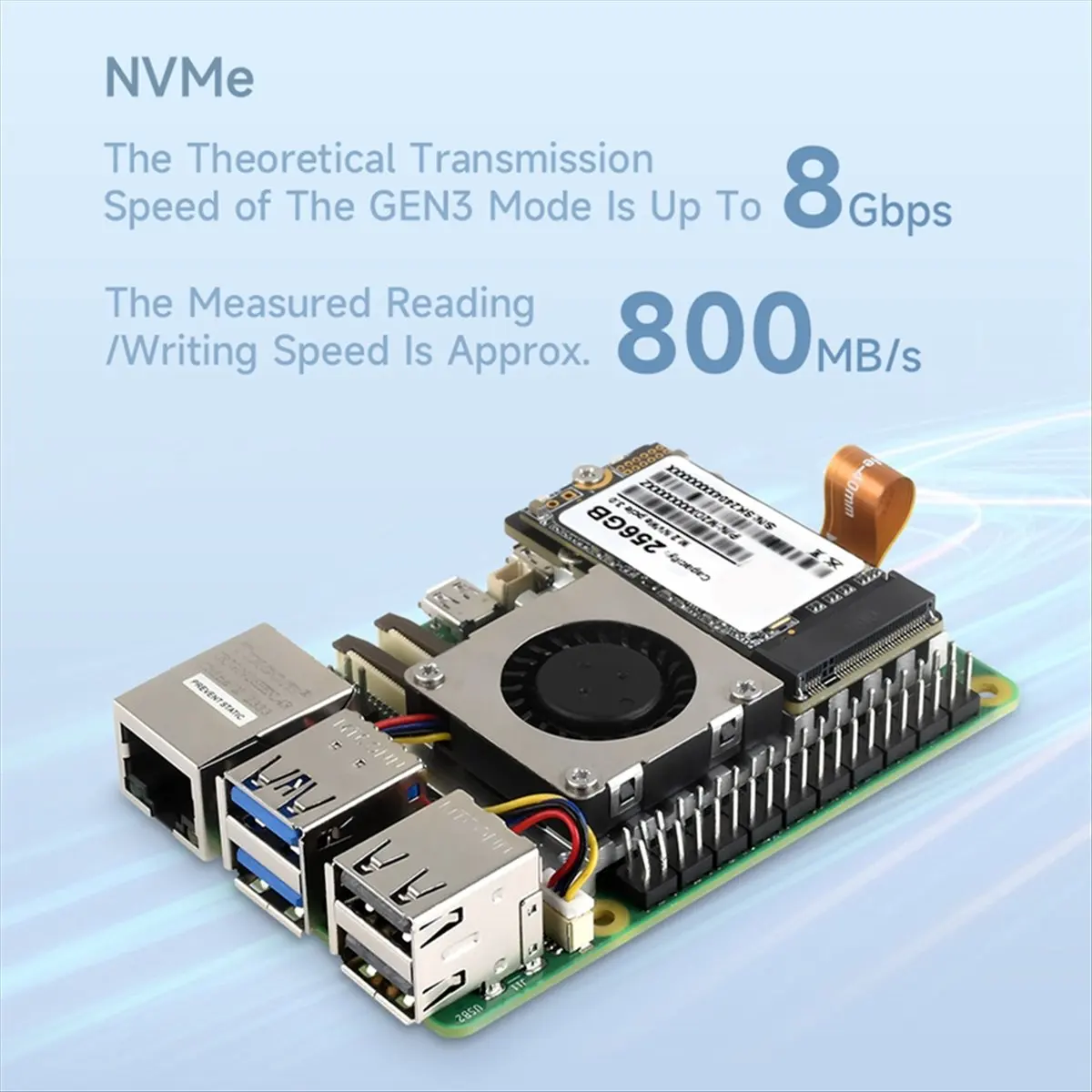 

HGHO PCIe to M.2 Adapter Board for Raspberry Pi 5, with Cooling Fan, Compatible with 2242 / 2230 Size NVMe Protocol M.2 SSD