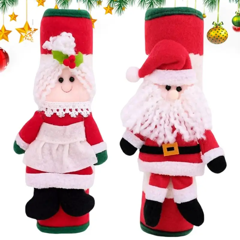 Christmas Fridge Door Handle Cover 2 Pack Cabinet Door Handle Sleeves Santa Refrigerator Handle Gloves Washable Kitchen