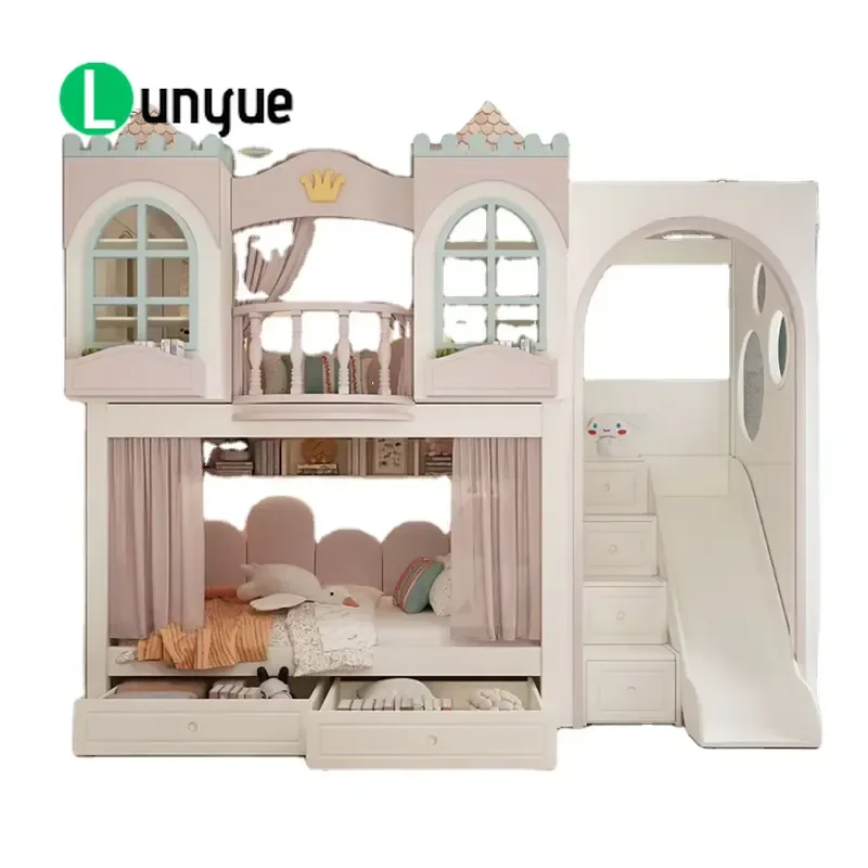 Ankke Custom Princess House Bunk Bed with Stairs Slides Creative Castle Style Kids Bed for Girls