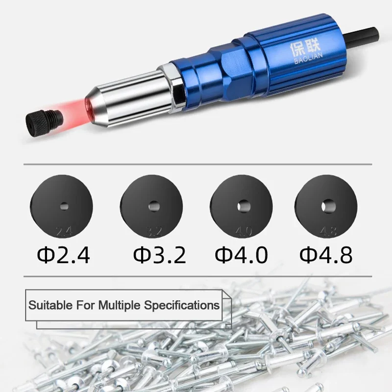 Ferramenta de Rebitagem Elétrica com Insert Nut, Adaptador Riveter, Ferramenta de Rebitagem Sem Fio, Pull Rivet Tool for Drill, 2.4mm, 3.2mm, 4mm