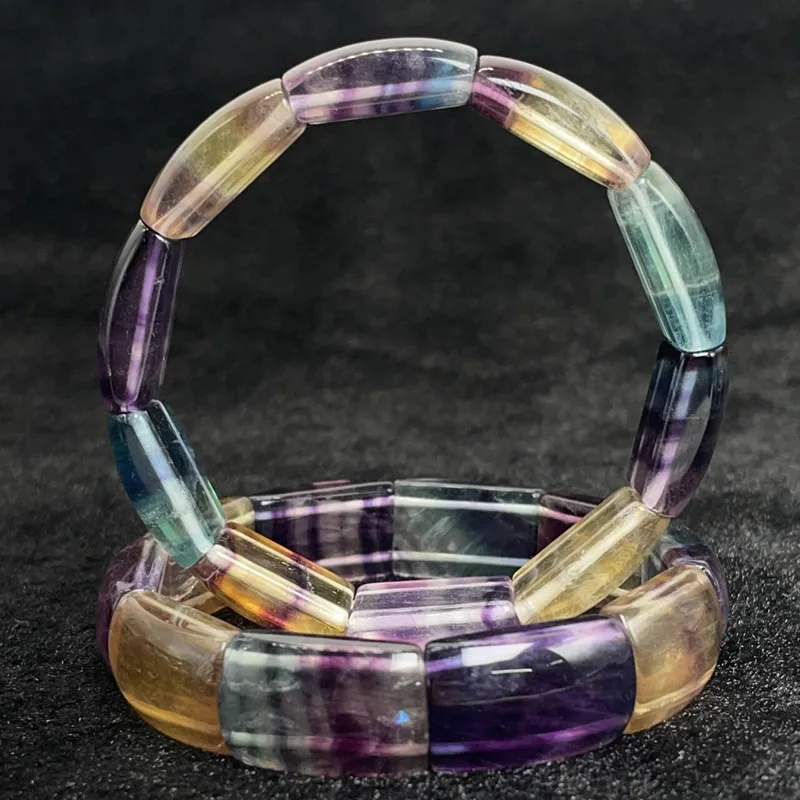 

AAAA Natural Blue Purple Yellow Green Colored Fluorite Rectangular Bracelet for Men and Women Beach Party Charm Fashion Jewelry
