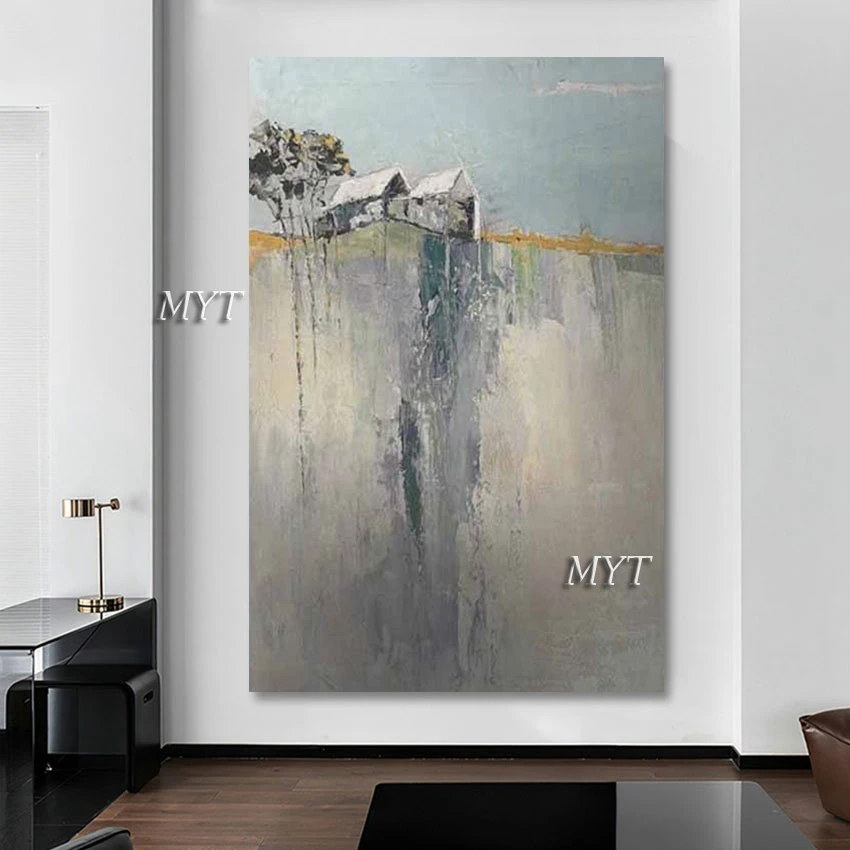 

Acrylic Decoration Art Picture Canvas Roll Design Wall Frameless,Cabin On Top Of The Hill Abstract Landscape Oil Paintings